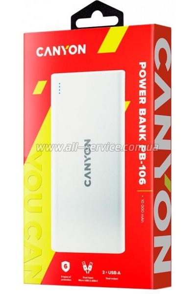   Canyon PB-106 10000mAh Input 5V/2A, Output 5V/2.1A(Max) (CNE-CPB1006W)