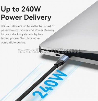 ���� ������ Thunderbolt 4 USB-C to USB-C 1.0m 240W Gray Aluminum Alloy VENTION (TAVHF)