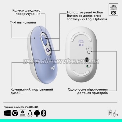  Logitech POP Mouse With Emoji Bluetooth Lilac (910-007414)