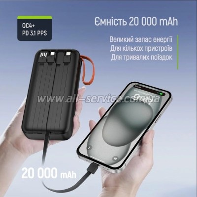 ������� ������������� ColorWay 20000mAh PowerHub PD 22.5W Black (CW-PB200LP07BK)