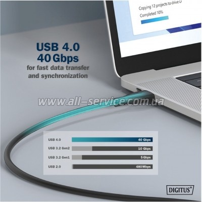 ���� ������ USB-C to USB-C 1.0m USB 4.0 Gen3 40G 240W 8K silicone black Digitus (AK-300344-010-S)