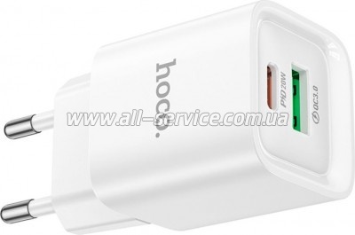 �������� ������� HOCO C147A 1xUSB-C PD20W + 1xUSB QC3.0 White (6942007630276)