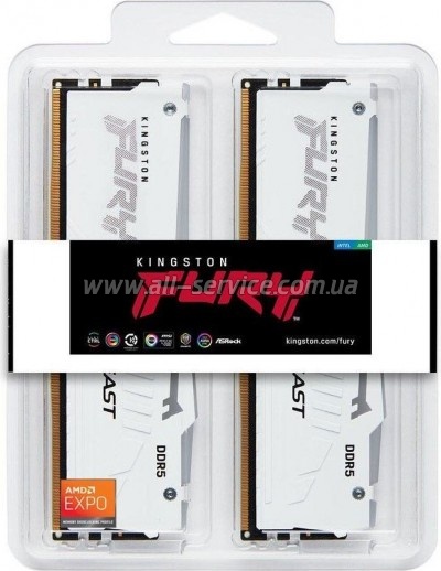     DDR5 64GB (2x32GB) 6000 MHz Beast White RGB XMP Kingston Fury (ex.HyperX) (KF560C30BWAK2-64)