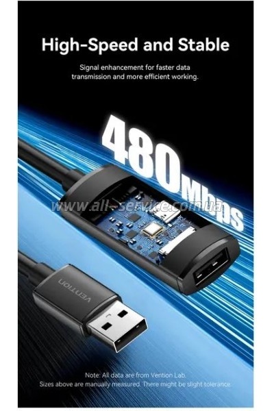 ���� ������ USB 2.0 AM/AF 30.0m Active black Vention (CBKBT)