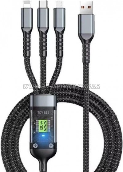���� ������ USB 2.0 AM to Lightning + Micro 5P + USB-C 1.2m 100W nylon black XoKo (SC-3100)