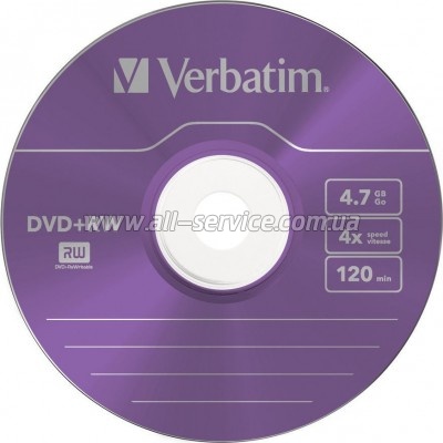 ���� Verbatim DVD+RW 4.7Gb 4x SlimCase 5�� Color (43297)
