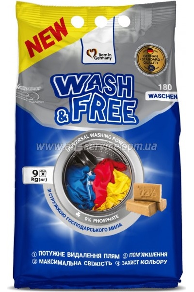 Стиральный порошок Wash&Free Universal Со стружкой хозяйственного мыла 9 кг (4823128004905) Стиральный порошок Wash&Free Universal Со стружкой хозяйственного мыла 9 кг (4823128004905)