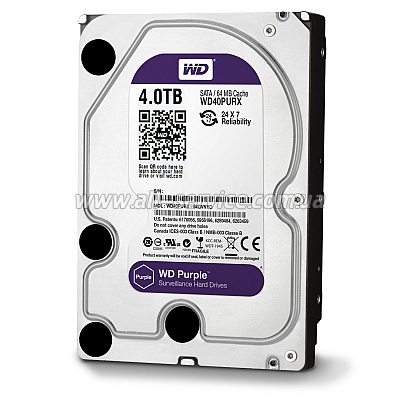  4TB WD 3.5 SATA 3.0 IntelliPower 64Mb Cache Purple (WD40PURX)