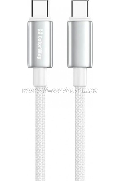 ���� ������ USB-C to USB-C 1.0m 5A 100W zinc alloy braided white ColorWay (CW-CBPDCC098-WT)