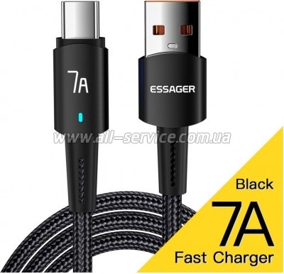 ���� ������ USB 2.0 AM to USB-C 0.5m 7A 100W black Essager (EXC7A-CGB01-P)