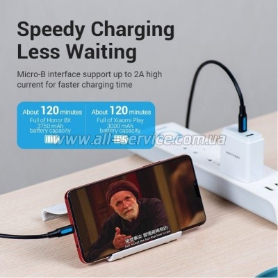 ���� ������ USB-C to Micro 5P 1.0m 2A black Vention (COVBF)