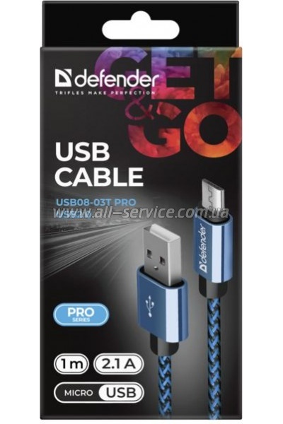 ���� ������ USB 2.0 AM to Micro 5P 1.0m USB08-03T blue Defender (87805)