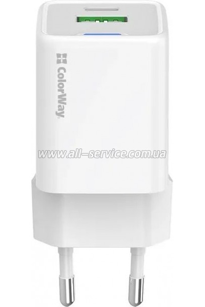 �������� ������� ColorWay USB-C PD20W + 1xUSB QC4.0 white (CW-CHS062PD-WT)
