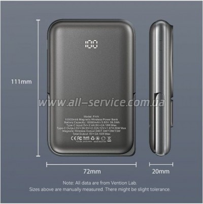 ������� ������������� Vention Magnetic Wireless 10000mAh PD 20W Black (FHNB0)