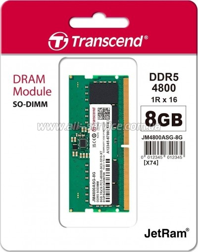     SoDIMM DDR5 8GB 4800 MHz JetRam Transcend (JM4800ASG-8G)