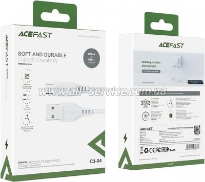 ���� ������ USB 2.0 AM to USB-C 1.2m 3.0A TPE White Acefast (6974316280873)
