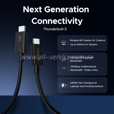���� ������ USB-C to USB-C 1.0m Thunderbolt 5 240W 5A 120Gbps 16/8/4K L703 black Ugreen (45996)