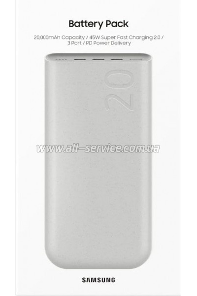  Samsung 20000mAh, SuperFastCharge2.0/45W, PD/3.0, PDO/PPS, Beige (EB-P4520XUEGEU)
