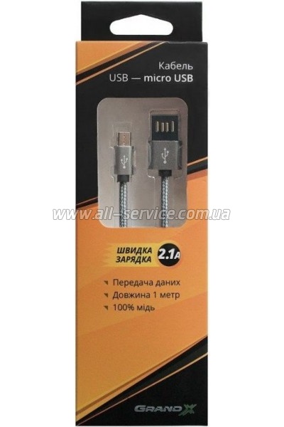 ���� ������ USB 2.0 AM to Micro 5P 1.0m Grey/Black Grand-X (FM02)