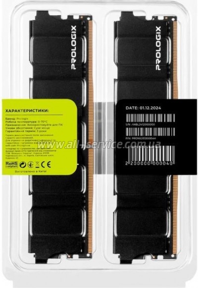     DDR4 16GB (2x8GB) 3200 MHz Black Prologix (PRO16GB3200B4K)
