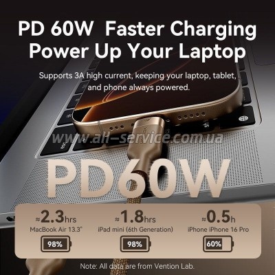 ���� ������ USB-C to USB-C 1.0m 3A aluminum gold Vention (TRDJF)