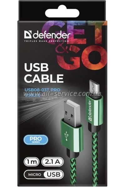 ���� ������ USB 2.0 AM to Micro 5P 1.0m USB08-03T green Defender (87804)