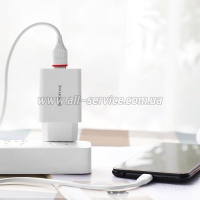 �������� ������� BOROFONE BA21A Long Journey USB QC3.0 + cable USB to Micro 5P 18W White (6931474702470)