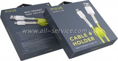 ���� ������ USB 2.0 AM to Micro 5P 1.0m Soft white/lime Pixus (4897058531176)