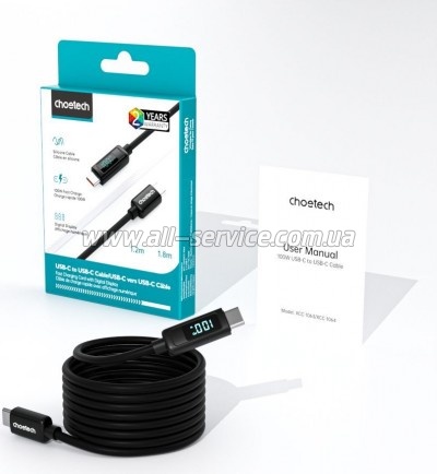 ���� ������ USB-C to USB-C 1.2m PD100W digital display silicone Choetech (XCC-1064)
