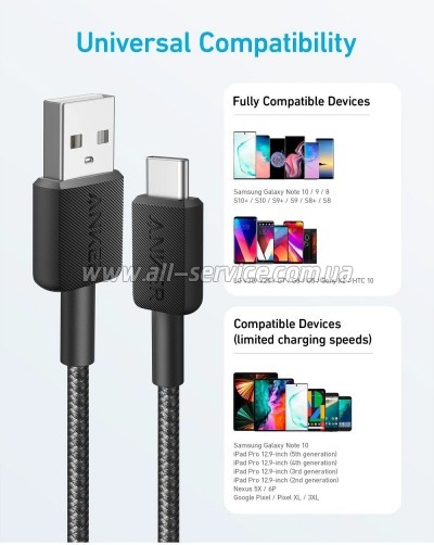 ���� ������ USB 2.0 AM to USB-C 1.8m nylon 322 black Anker (A81H6G11)