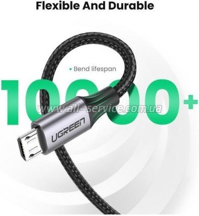 ���� ������ USB 2.0 AM to Micro 5P 2.0m US290 Aluminum Braid Black Ugreen (60148)