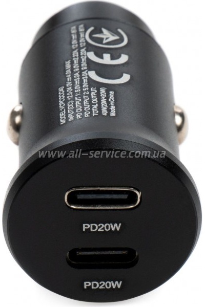 �������� ������� Vinga 40W PD 2xUSB-C Car Charger (VCPCCCC40)