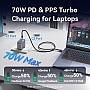 �������� ������� Vention 2xUSB-C PD70W + 1xUSB QC3.0 22.5W GaN + cable USB-C to USB-C 1.0m black gray (TZ-FEXH0-EU)