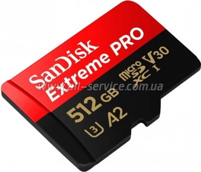   SanDisk 512 GB microSDXC UHS-I U3 Extreme Pro+SD Adapter (SDSQXCD-512G-GN6MA)