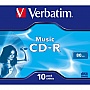  CD Verbatim 700Mb 16x Jewel Case 10 Pack Music (43365)