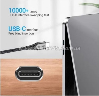 ���� ������ USB-C to USB-C 2.0m aluminum gray Vention (TADHH)