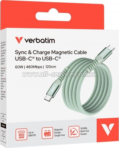 ���� ������ USB-C to USB-C 1.2m Magnetic 60W green Verbatim (31864)