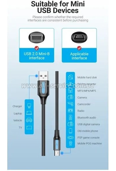 ���� ������ USB 2.0 AM to Mini 5P 1.0m black Vention (COMBF)