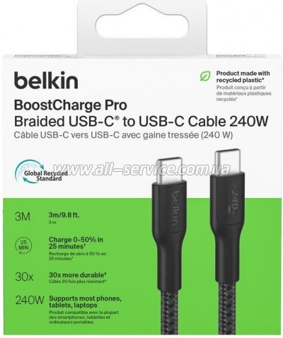 ���� ������ USB-C to USB-C 3.0m 240W black Belkin (CAB025HQ3MBK)