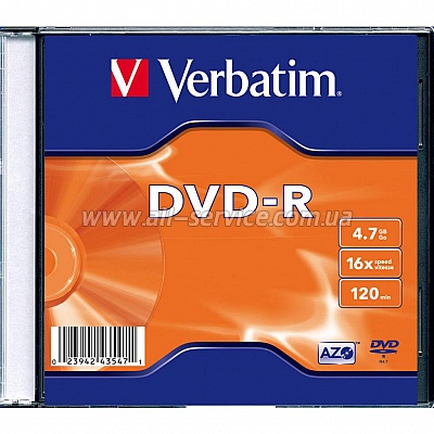 DVD Verbatim 4.7Gb 16X SlimBox 1 MatteSilv AZO (43547)