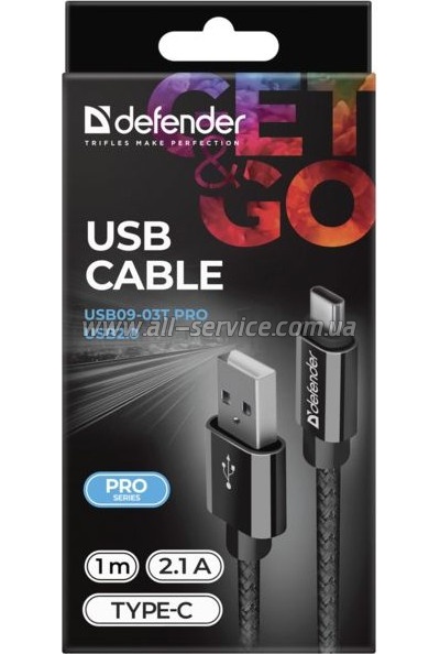 ���� ������ USB 2.0 AM to USB-C 1.0m PRO Black Defender (87814)