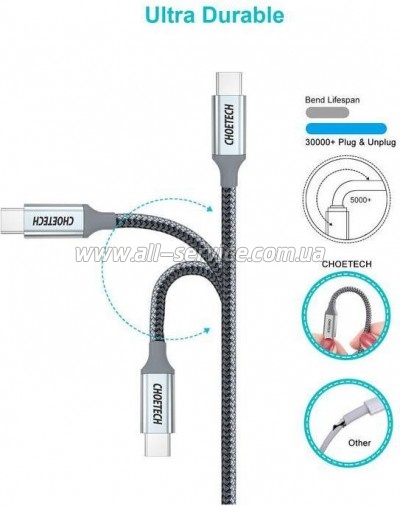 ���� ������ USB-C to USB-C 1.8m USB 3.1 PD100W Choetech (XCC-1002)