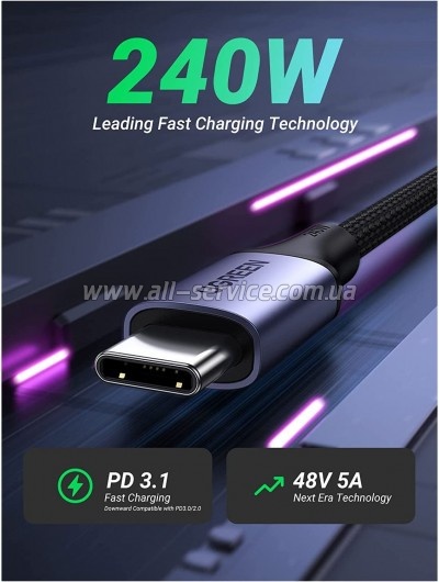 ���� ������ USB-C to USB-C 2.0m 240W space gray Ugreen (90440)