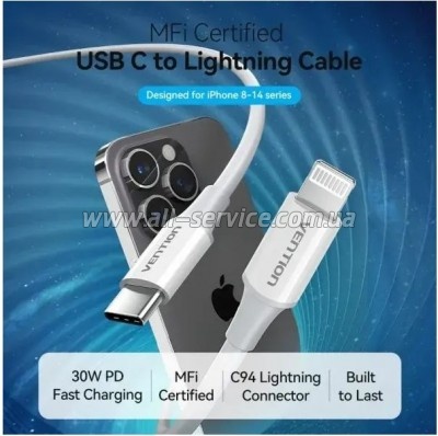 ���� ������ USB-C to Lightning 1.0m 3A white Vention (LAKWF)