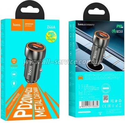 �������� ������� HOCO Z46A Blue whale USB-C PD20W + USB QC3.0 Metal Gray (6931474770332)