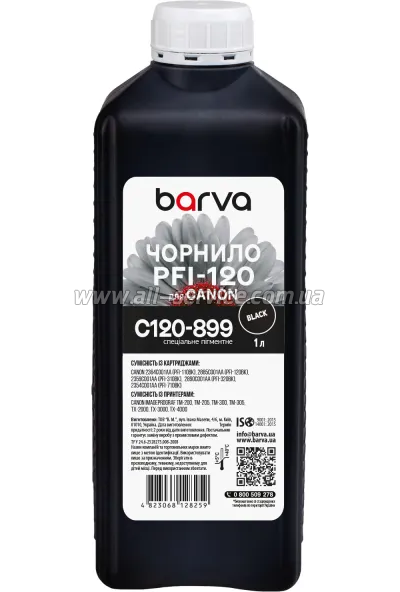 Чернила Barva Canon PFI-120/ PFI-710 1л black pigmented (C120-899) Чернила Barva Canon PFI-120/ PFI-710 1л black pigmented (C120-899)