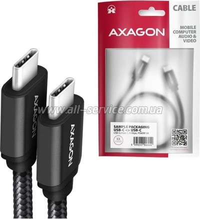 ���� ������ USB-C to USB-C 3.0m v3.2 Gen 1 PD 60W 3A black AXAGON (BUCM3-CM30AB)
