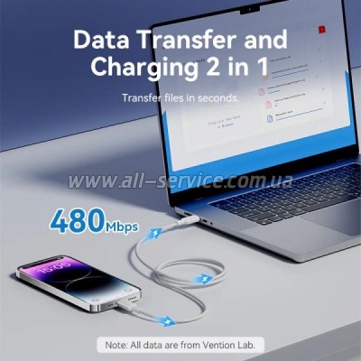���� ������ USB-C to Lightning 1.0m PD27W PVC blue Vention (LAKSF)