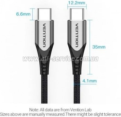 ���� ������ USB-C to USB-C 2.0m 5A aluminum gray Vention (TAEHH)