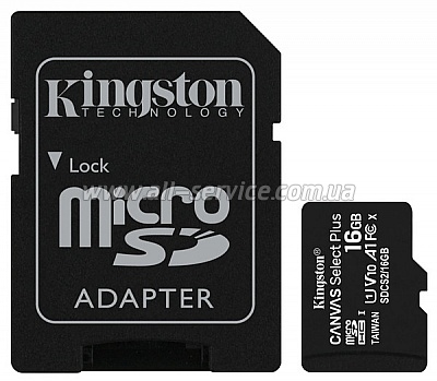   Kingston microSDHC 16GB Canvas Select Class 10 UHS-I U1 + SD- (SDCS/16GB)